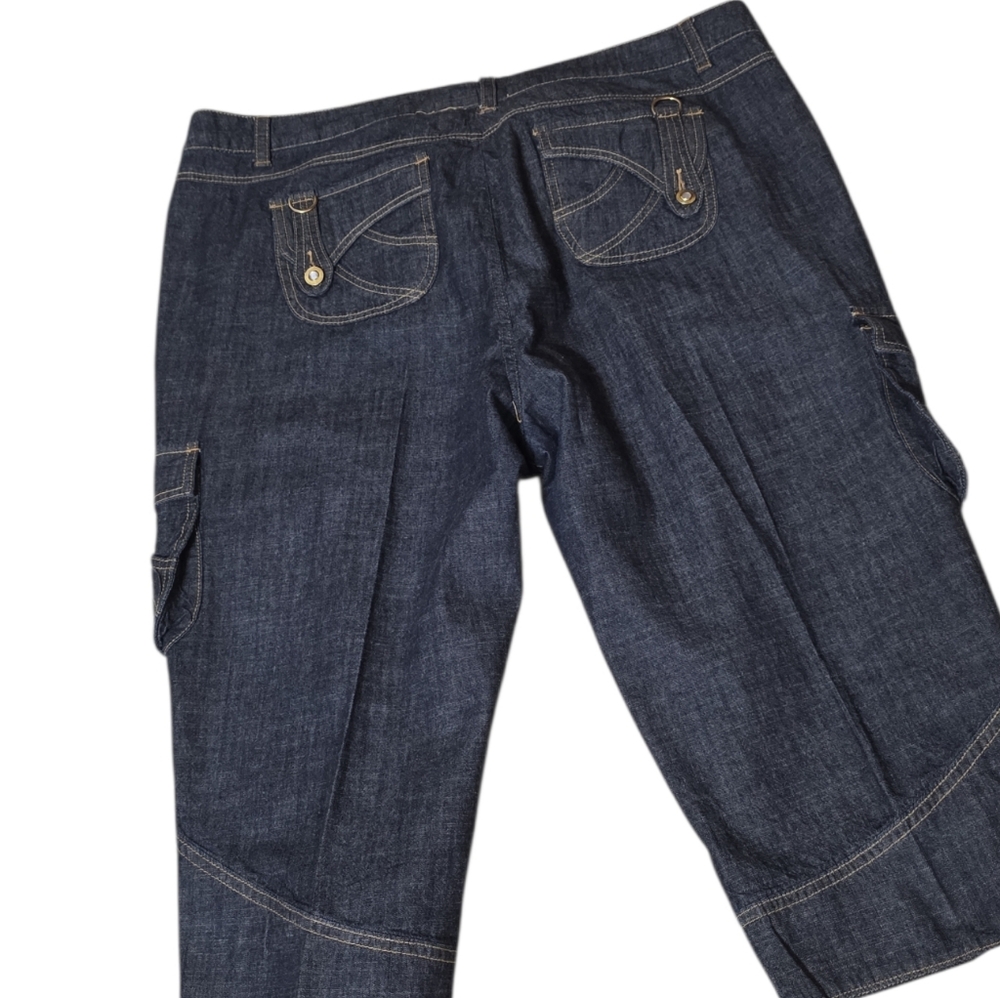 Baby Phat Dark Wash Denim Cargo Capris 44"×20" Been Altered Tagged As 24 - Picture 2 of 8